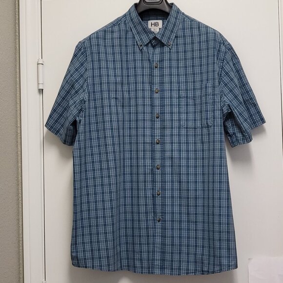 HB Harbor Bay Mens Shirt 1XLT Button Up Short Sleeve Pocket Plaid - Picture 1 of 13
